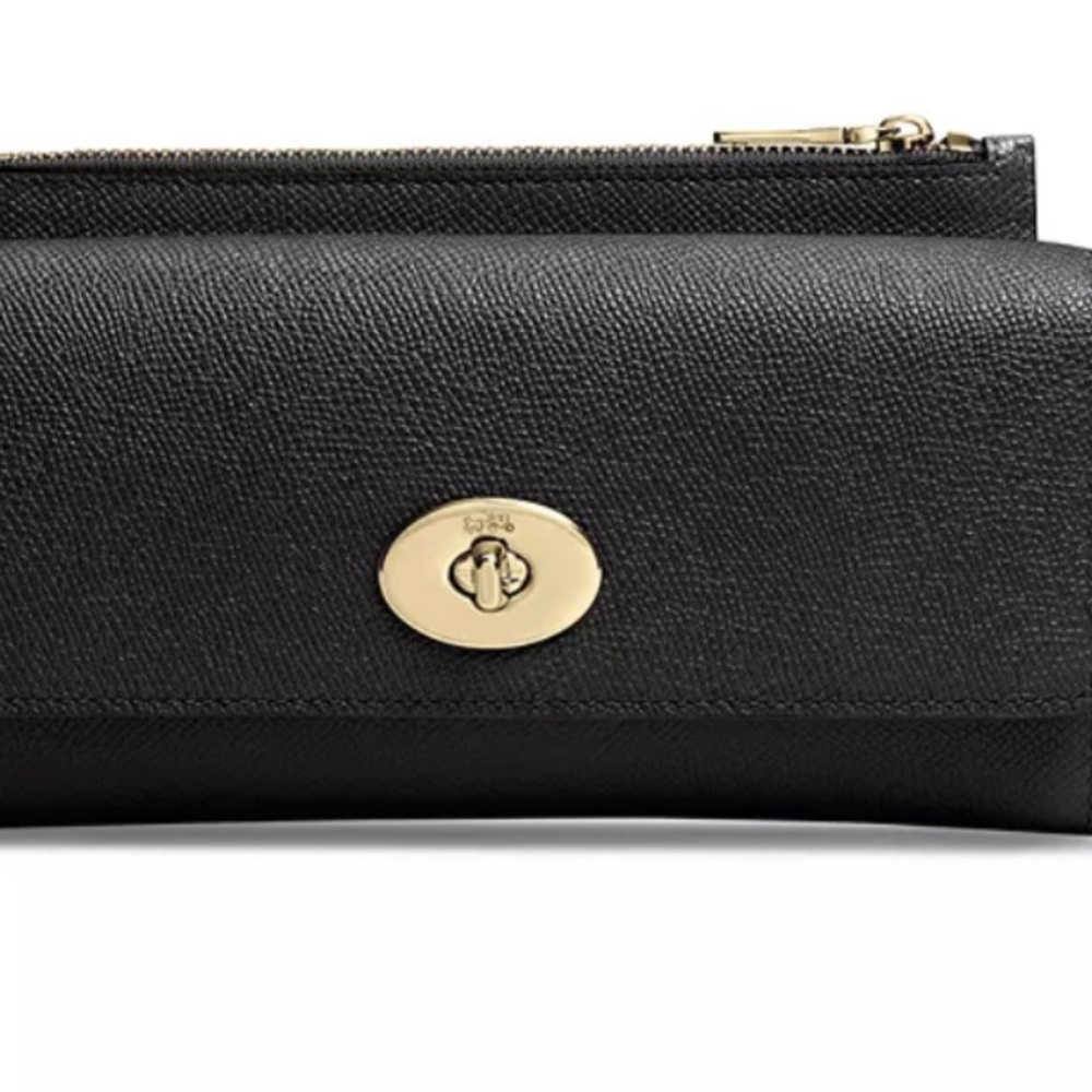 Coach Black Leather Turnlock Slim Envelope Wallet